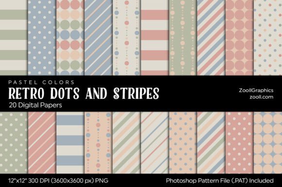 Download Retro Dots and Stripes Digital Papers - Digital Collection