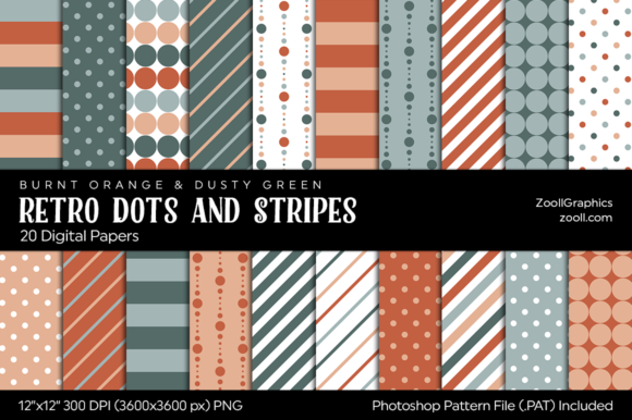 Download Retro Dots and Stripes Digital Papers - Digital Collection