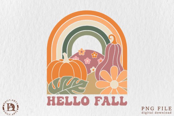 Download Hello Fall Boho Rainbow Retro Pumpkin - Fall Collection