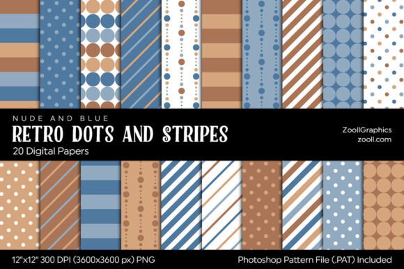 Download Retro Dots and Stripes Digital Papers - Digital Collection