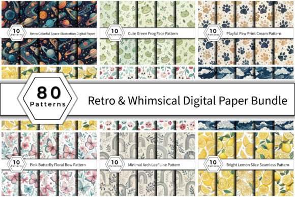 Download Retro and Whimsical Digital Paper Bundle - Digital Collection
