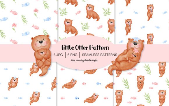 Download Cute Otters Patterns Digital Paper - Digital Collection