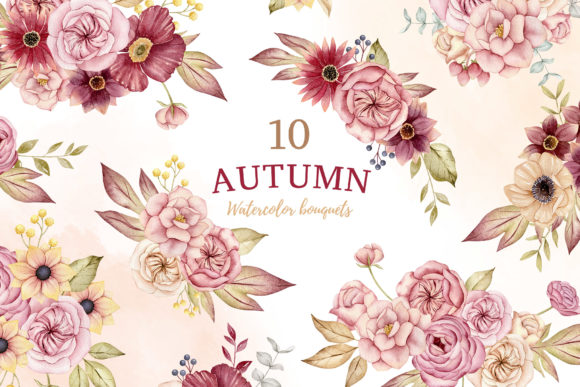 Download Watercolor Autumn Bouquets, Boho Fall - Fall Collection