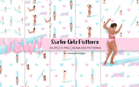 Download Surfer Girls Patterns and Digital Paper - Digital Collection