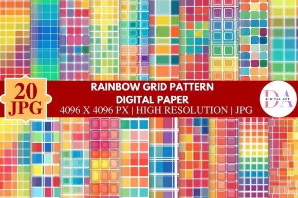 Download Rainbow Grid Pattern Digital Paper - Digital Collection