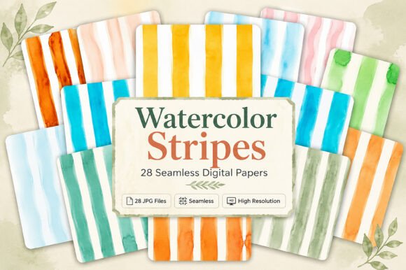 Download Watercolor Stripes Digital Paper - Digital Collection