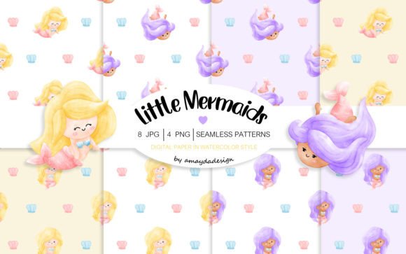 Download Cute Mermaid Patterns Digital Paper - Digital Collection