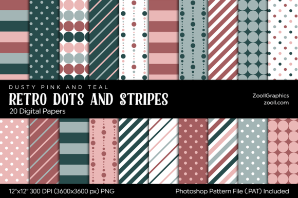 Download Retro Dots and Stripes Digital Papers - Digital Collection