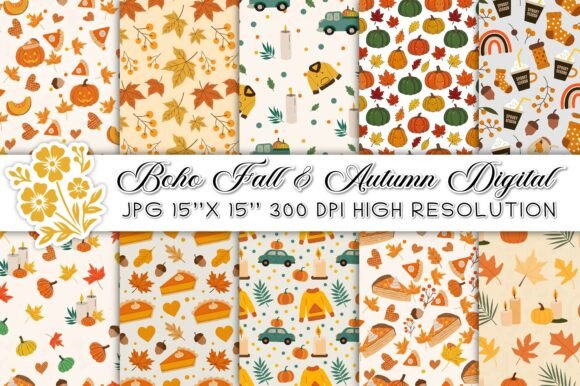 Download Boho Fall and Autumn Digital Paper - Digital Collection