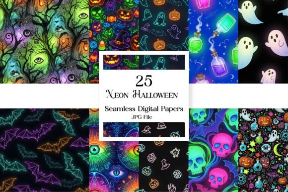 Download Neon Halloween Digital Paper - Digital Collection