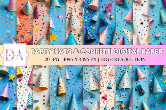 Download Party Hats &amp; Confetti Digital Paper - Party Collection