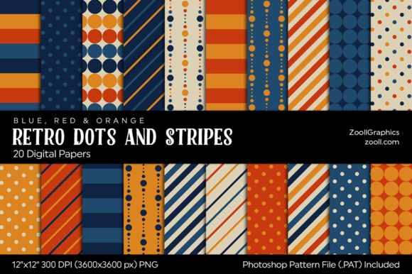 Download Retro Dots &amp; Stripes Digital Papers - Digital Collection