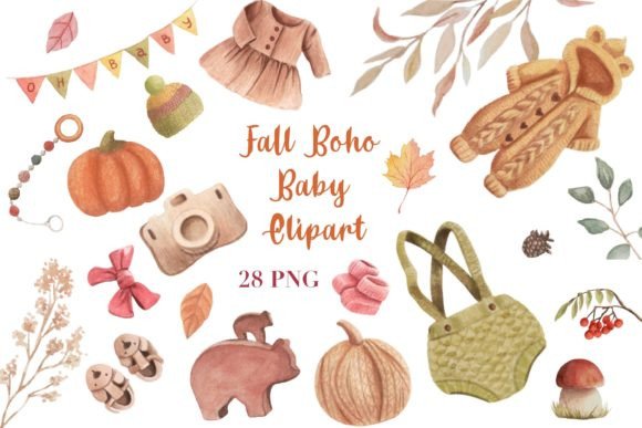 Download Fall Boho Baby Watercolor Clipart PNG - Fall Collection