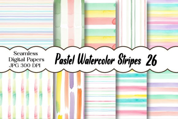Download Pastel Watercolor Stripes Digital Paper - Digital Collection