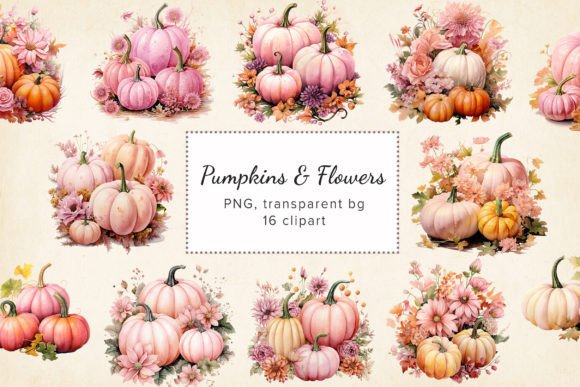 Download Pink Pumpkins &amp; Fall Flowers PNG Set - Fall flowers Collection