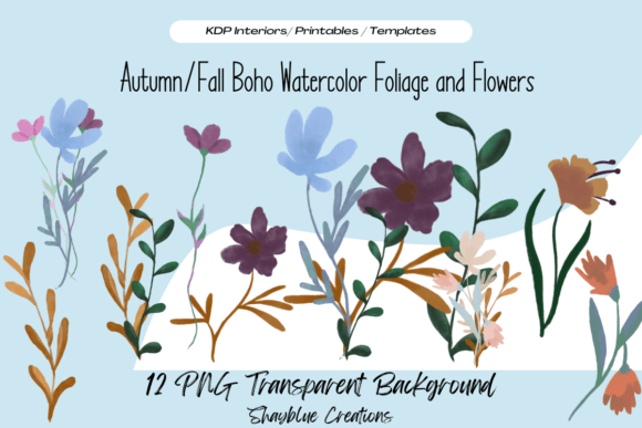 Download Autumn/Fall Boho Foliage Flowers Clipart - Fall Collection