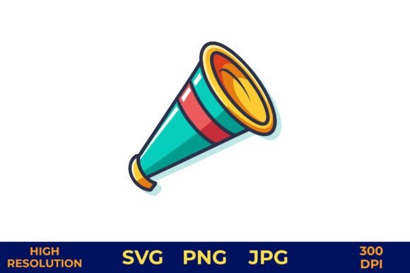 Download Party Horn Vector in Bold Rainbow Colors - Party Collection
