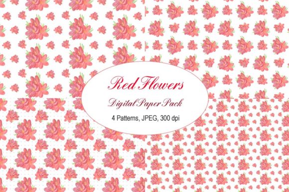 Download Red Fancy Flower Digital Paper - Digital Collection