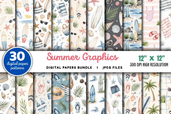 Download Summer Digital Paper Graphics Bundle - Digital Collection