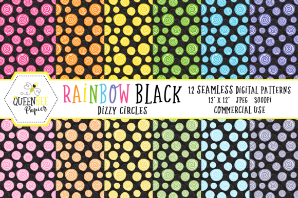 Download Seamless Rainbow Black Circles Digital Paper - Digital Collection