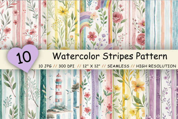 Download Watercolor Stripes Digital Paper Pack - Digital Collection