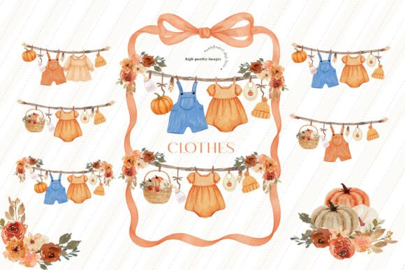 Download Fall Boho Baby Clothesline Clipart - Fall Collection