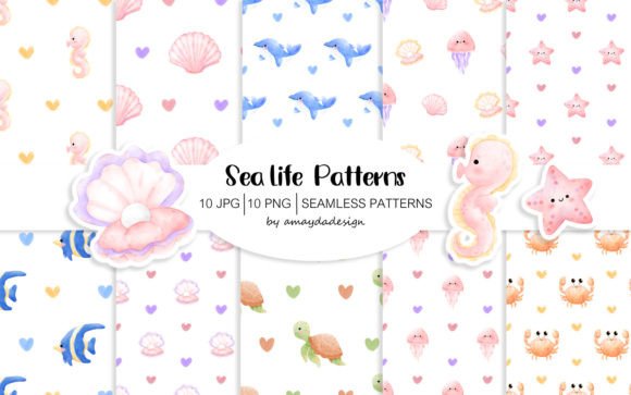 Download Sea Life Digital Paper Seamles Patterns - Digital Collection
