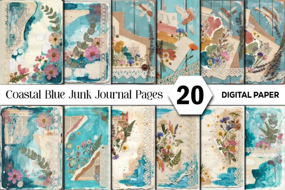 Download Coastal Blue Junk Journal Background - Premium Bundle