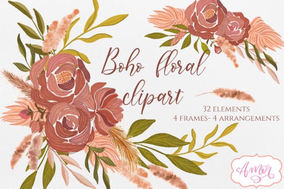 Download Boho Fall Floral Clipart Set - Fall Collection