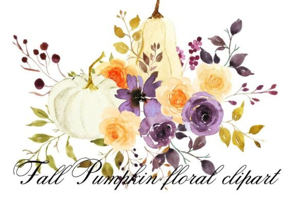 Download Watercolor Fall Pumpkin Floral Clipart - Fall Collection
